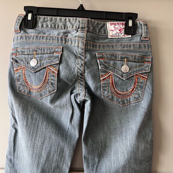 True Religion Jeans Womens 27 Gray Billy Row Seat Distressed Skinny USA Denim - Picture 7 of 16